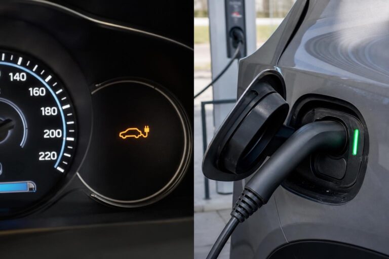 Elektromos autó Type 2 csatlakozója AC-töltőkábellel csatlakoztatva egy töltőállomáson