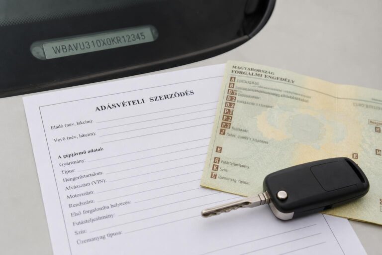 Használt autó adásvételi szerződése forgalmi engedéllyel, kulccsal és látható alvázszámmal