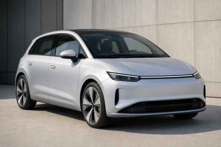 Audi A2 e-tron elektromos kompakt autó háromnegyedes nézetből