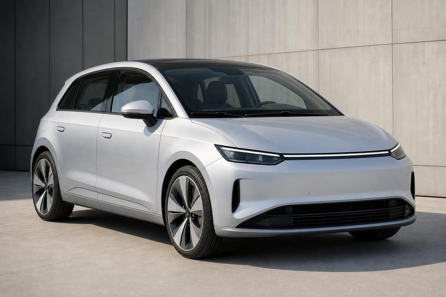 Audi A2 e-tron elektromos kompakt autó háromnegyedes nézetből