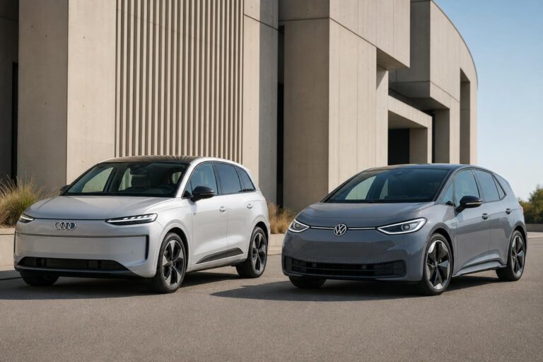 Audi A2 e-tron és Volkswagen ID.3 Neo egymás mellett egy összehasonlító autós fotón