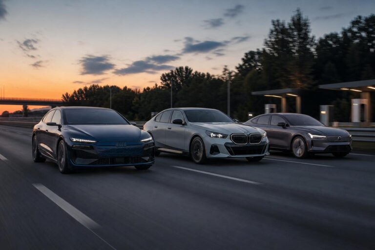 Audi A6 E-Tron, BMW i5 és Volvo ES90 egy európai országúton