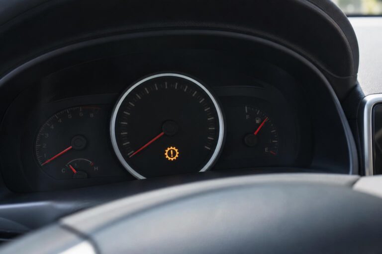 Automata váltó hibájára utaló figyelmeztető jelzés egy autó műszerfalán