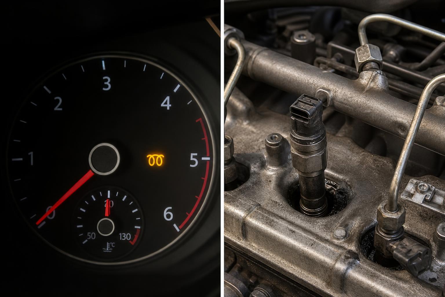 Közeli, élethű kép egy dízelmotor common-rail injektoráról és a nagynyomású üzemanyagcsőről