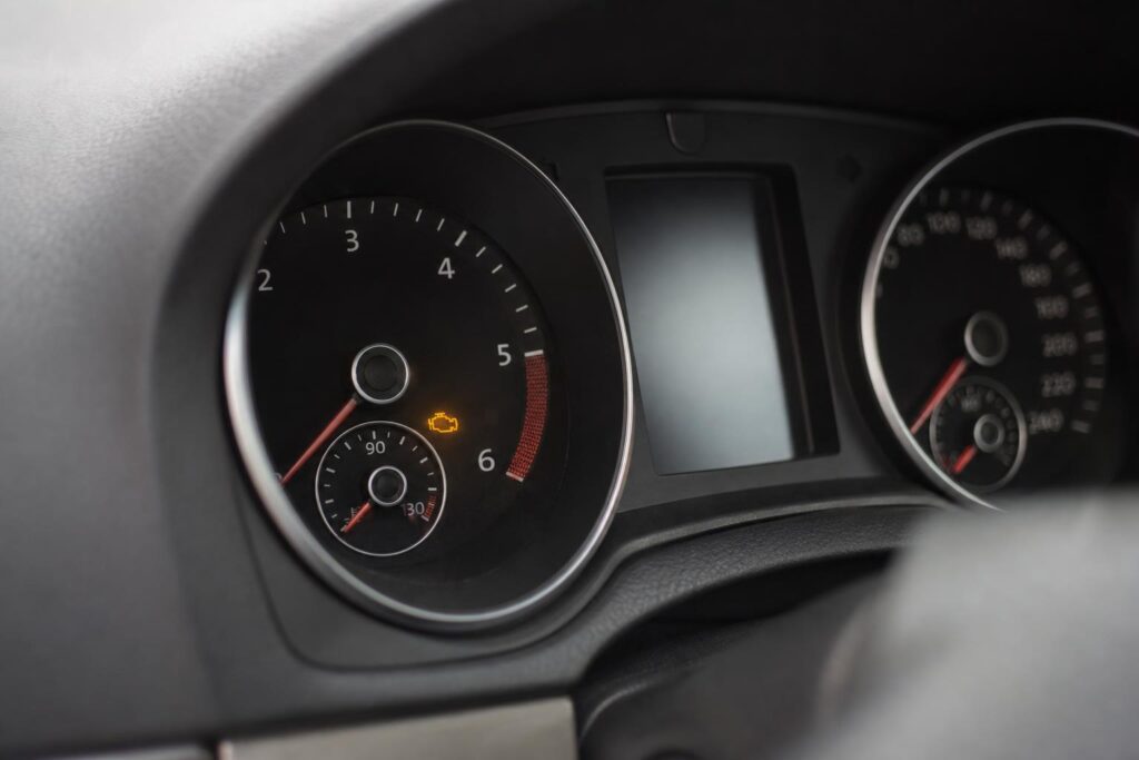 Autó műszerfala világító motorhiba-jelző ikonnal EGR-szelep hiba esetén
