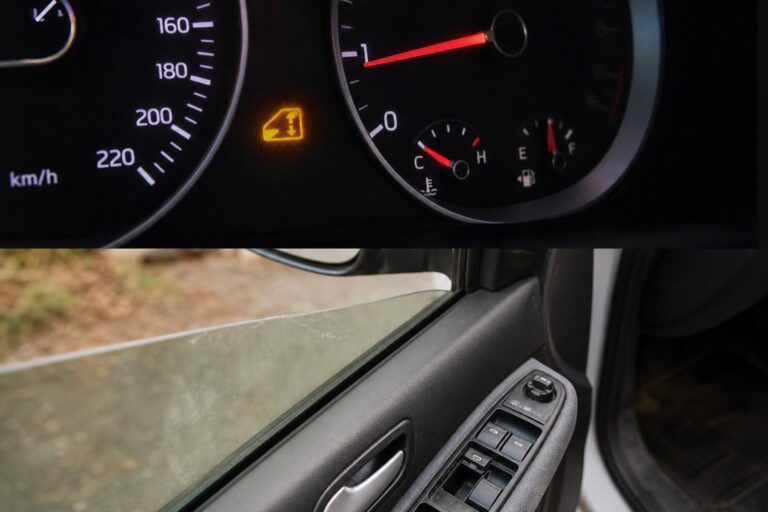 Nyitva maradt autóablak elektromos ablakemelő kapcsolóval és ajtóbetéttel