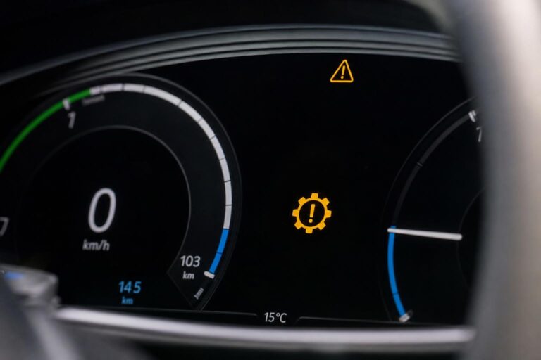 Elektromos autó műszerfala hajtásrendszeri figyelmeztető jelzéssel