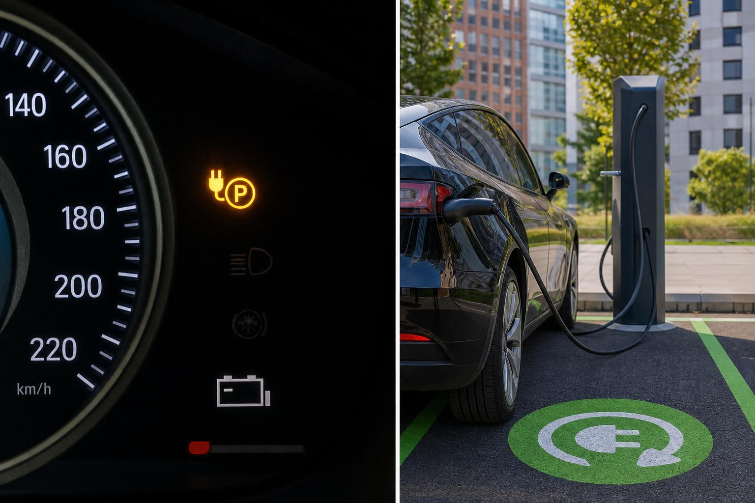 Elektromos autó szabályosan csatlakoztatva egy kijelölt töltőhelyen