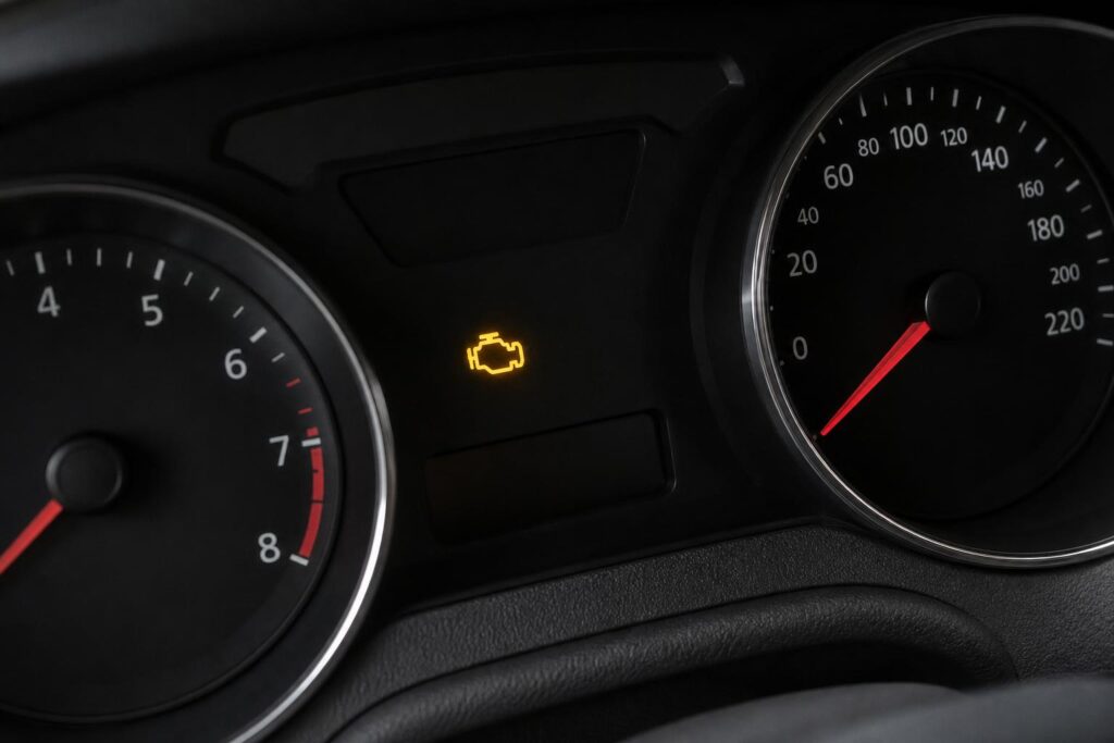 Autó műszerfala világító motorhiba-jelző ikonnal EVAP-szelep hiba kapcsán