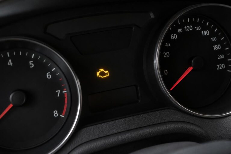 Autó műszerfala világító motorhiba-jelző ikonnal EVAP-szelep hiba kapcsán