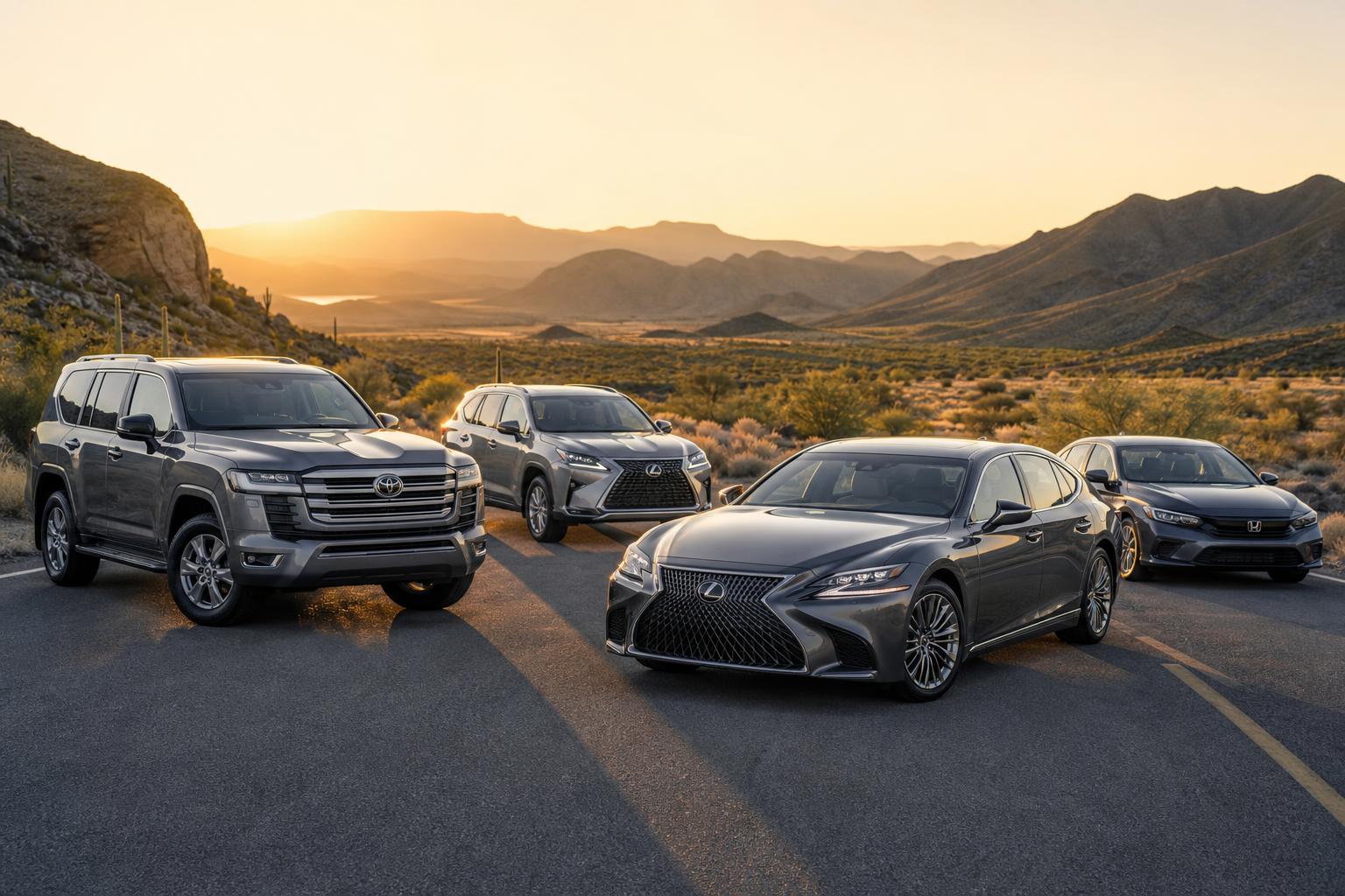 Hosszú élettartamú Toyota, Lexus és Honda modellek egy országúton