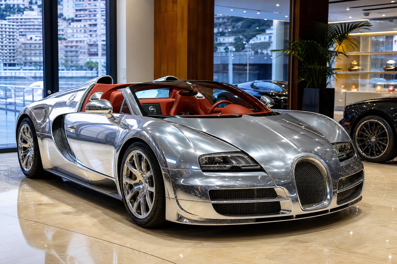 Egyedi alumíniumkarosszériás Bugatti Veyron Grand Sport Vitesse monacói bemutatóteremben