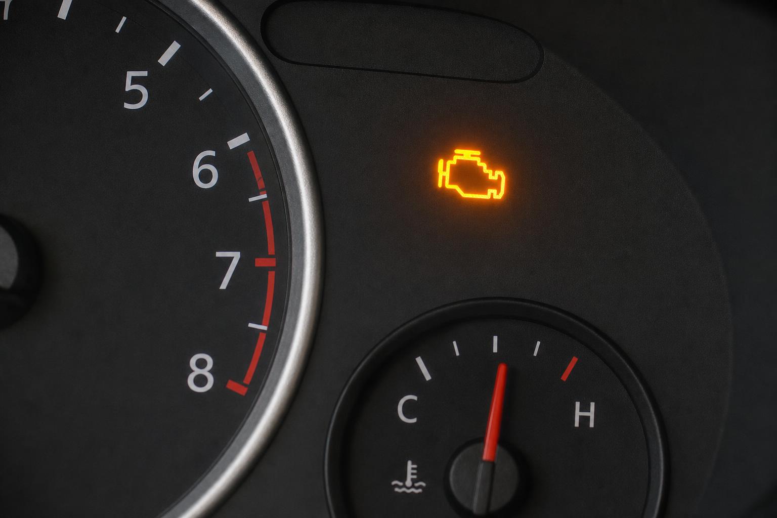 Autó műszerfala világító motorhiba-jelző ikonnal gyújtáskimaradás esetén