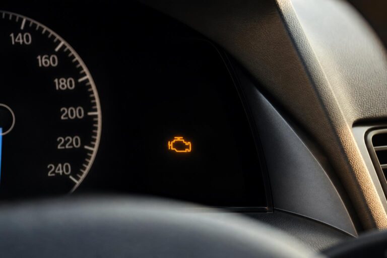 Autó műszerfala világító motorhiba-jelzéssel gyújtáshiba esetén