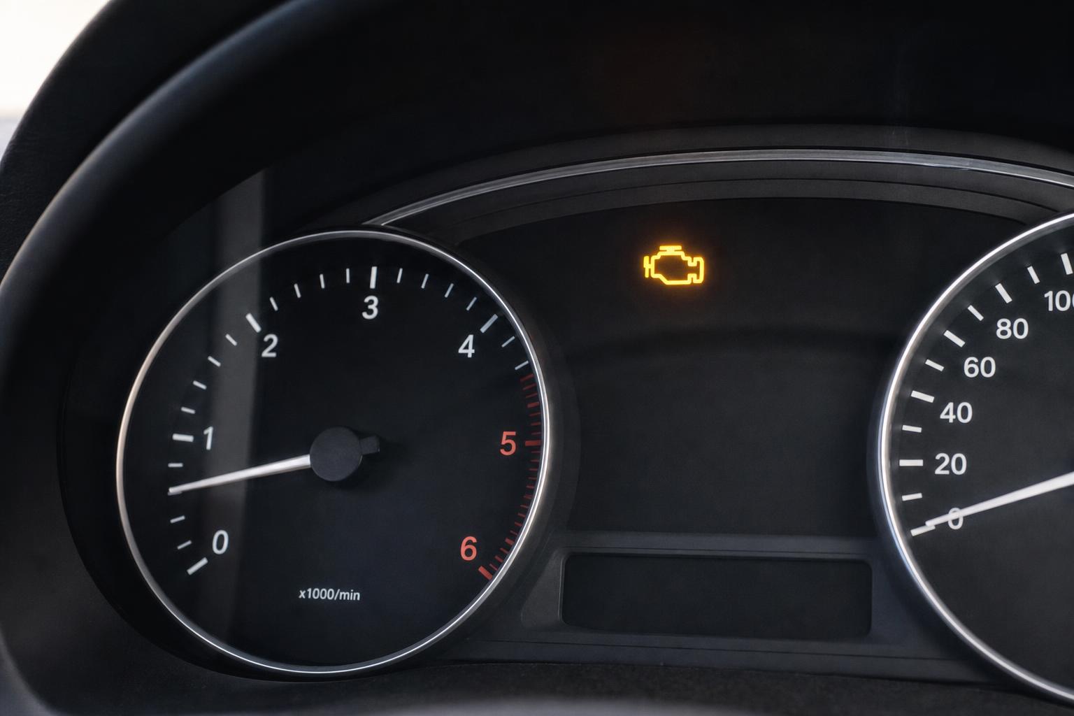 Autó műszerfala világító motorhiba-jelzéssel hibakód törlés után