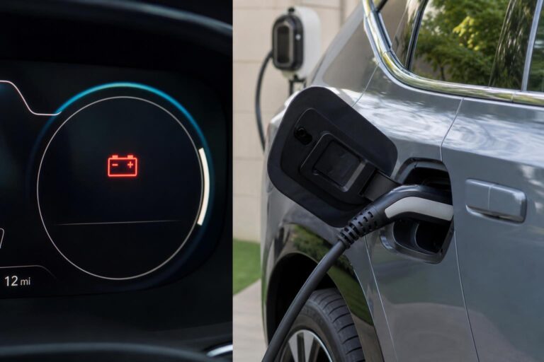 Elektromos autó töltőcsatlakozója csatlakoztatott kábellel otthoni töltés közben