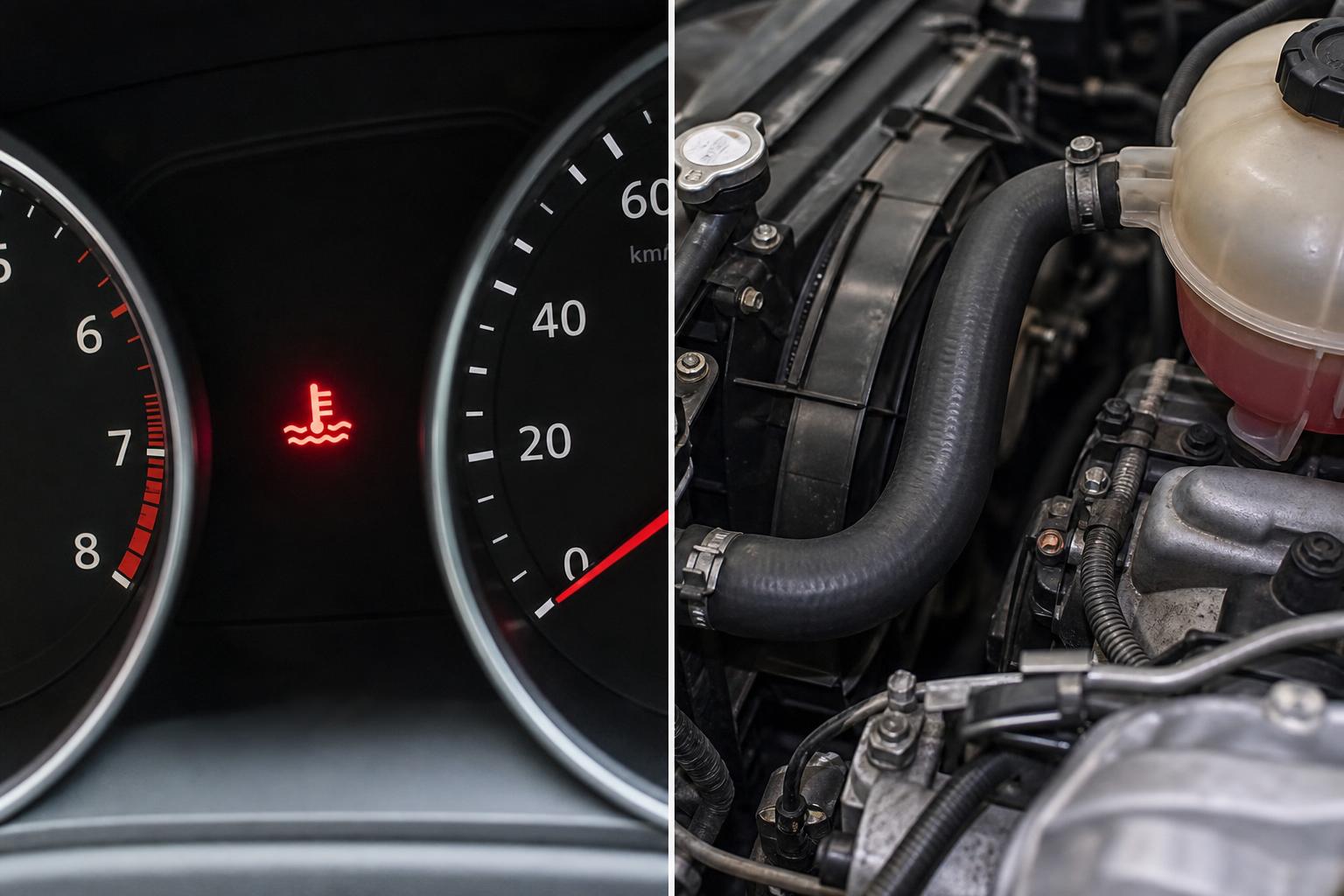 Meleg motor hűtőrendszerének feszes hűtőcsöve a motortérben
