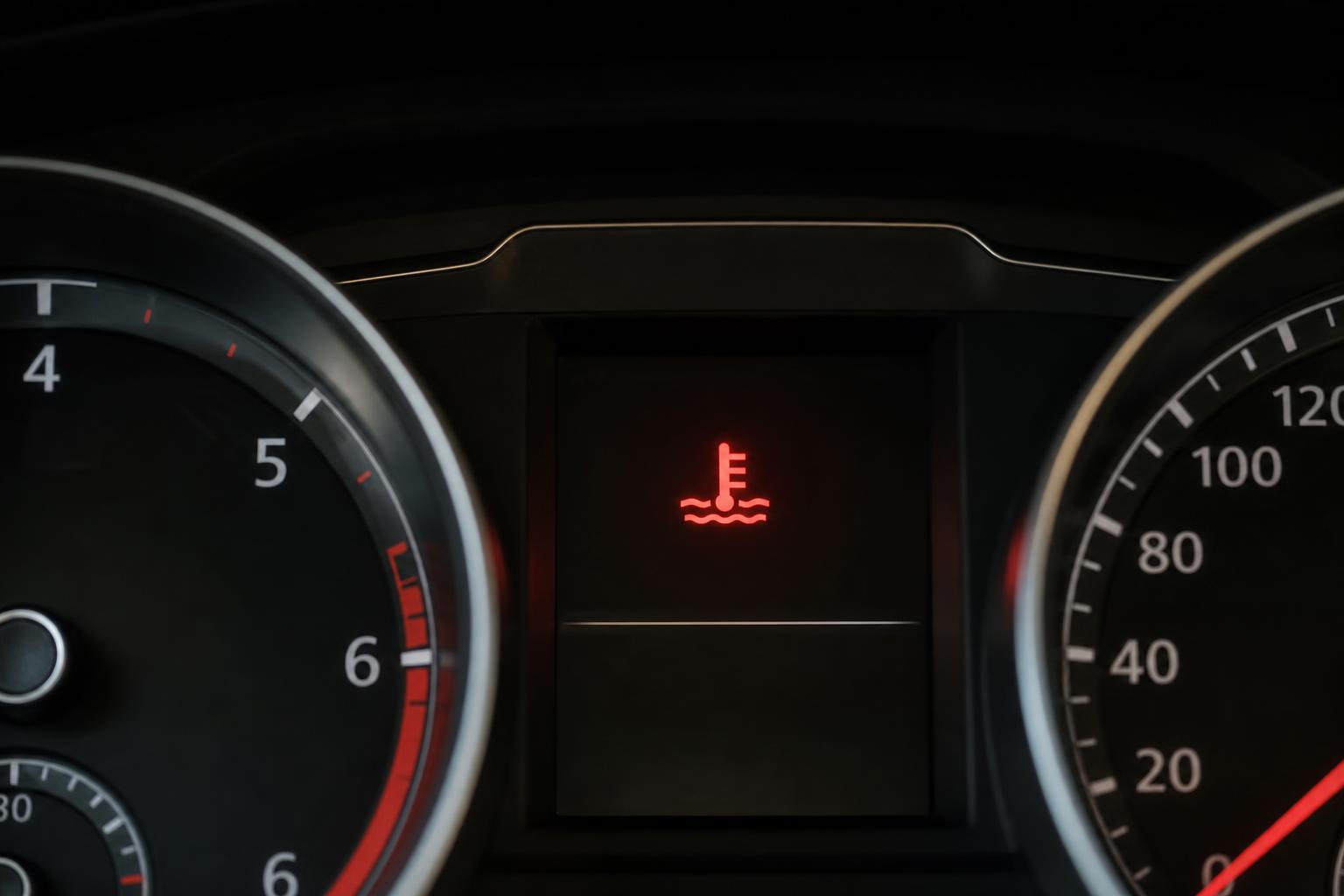 Autó műszerfala világító hűtőfolyadék- és motorhőmérséklet-figyelmeztető ikonnal
