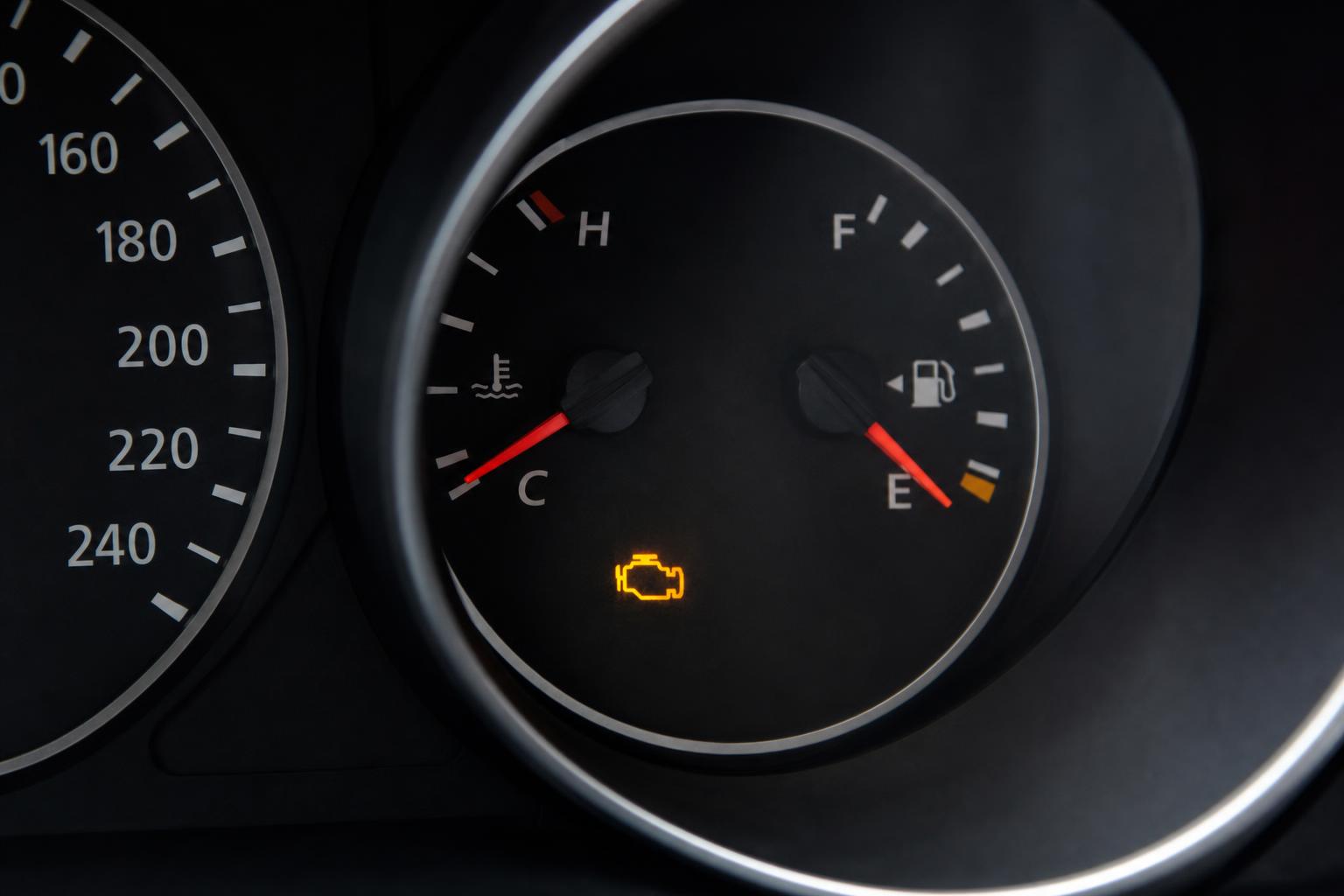 Autó műszerfala időszakosan visszatérő motorhiba-jelzéssel
