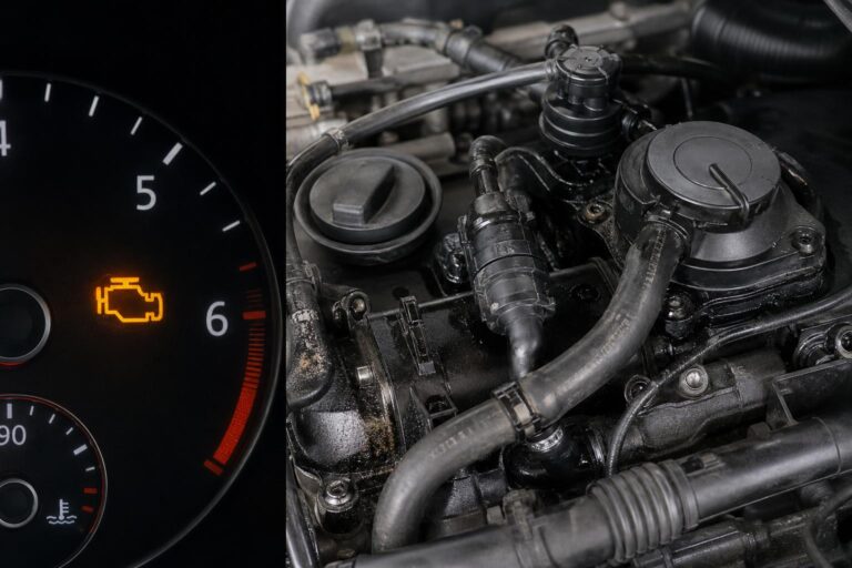 A motor kartergáz-szellőztető rendszere PCV-szeleppel, olajleválasztóval és csatlakozócsövekkel
