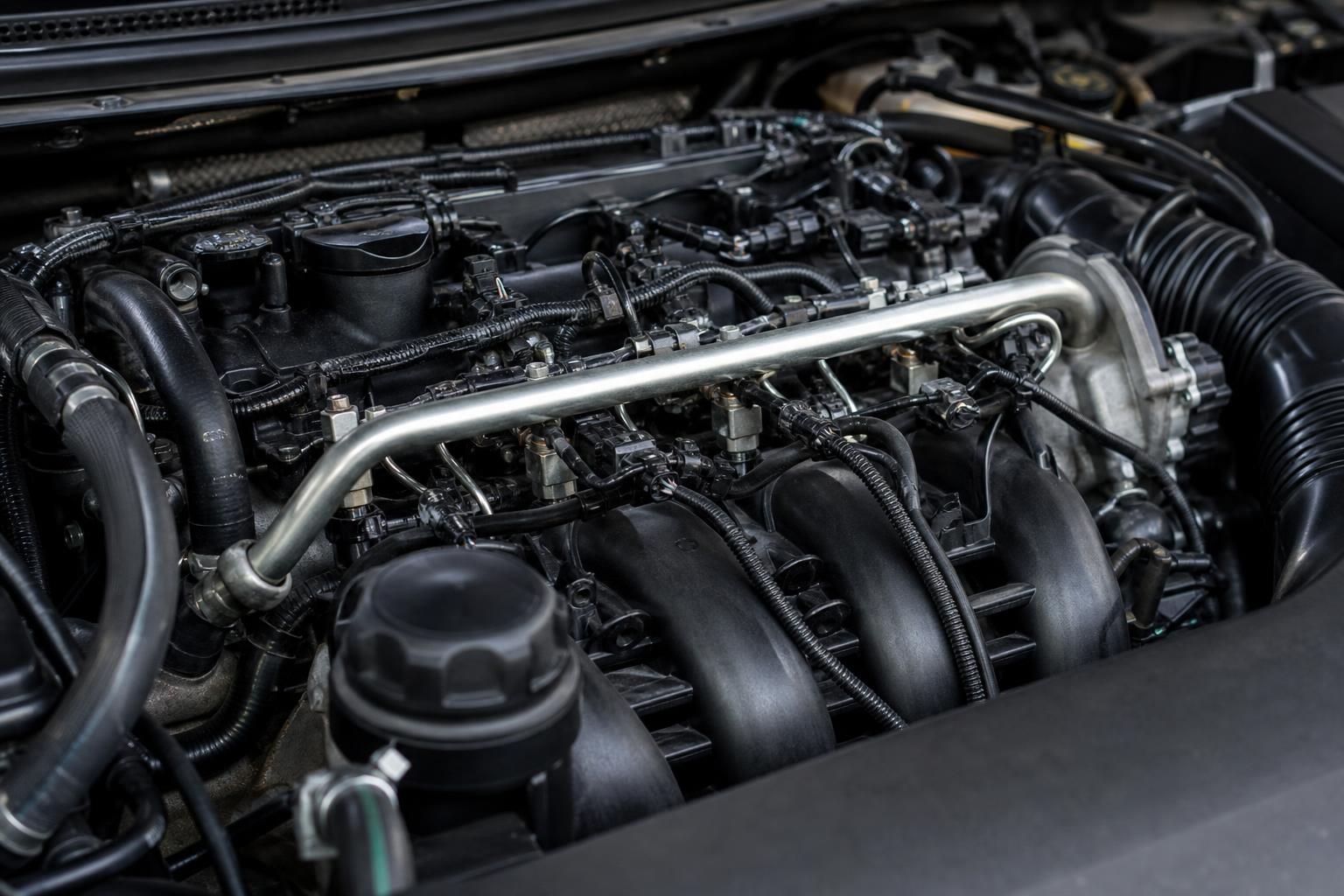 Közvetlen befecskendezéses benzines motor nagynyomású üzemanyag-rendszerének közeli képe