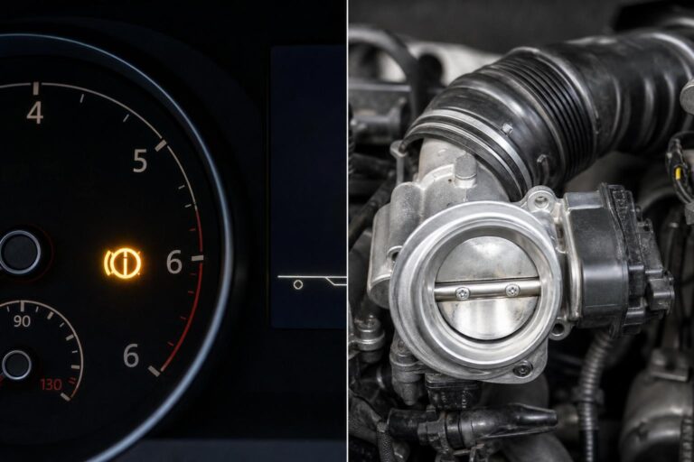Elektronikus fojtószelep és szívócső közelképe egy autó motorterében tisztítás után