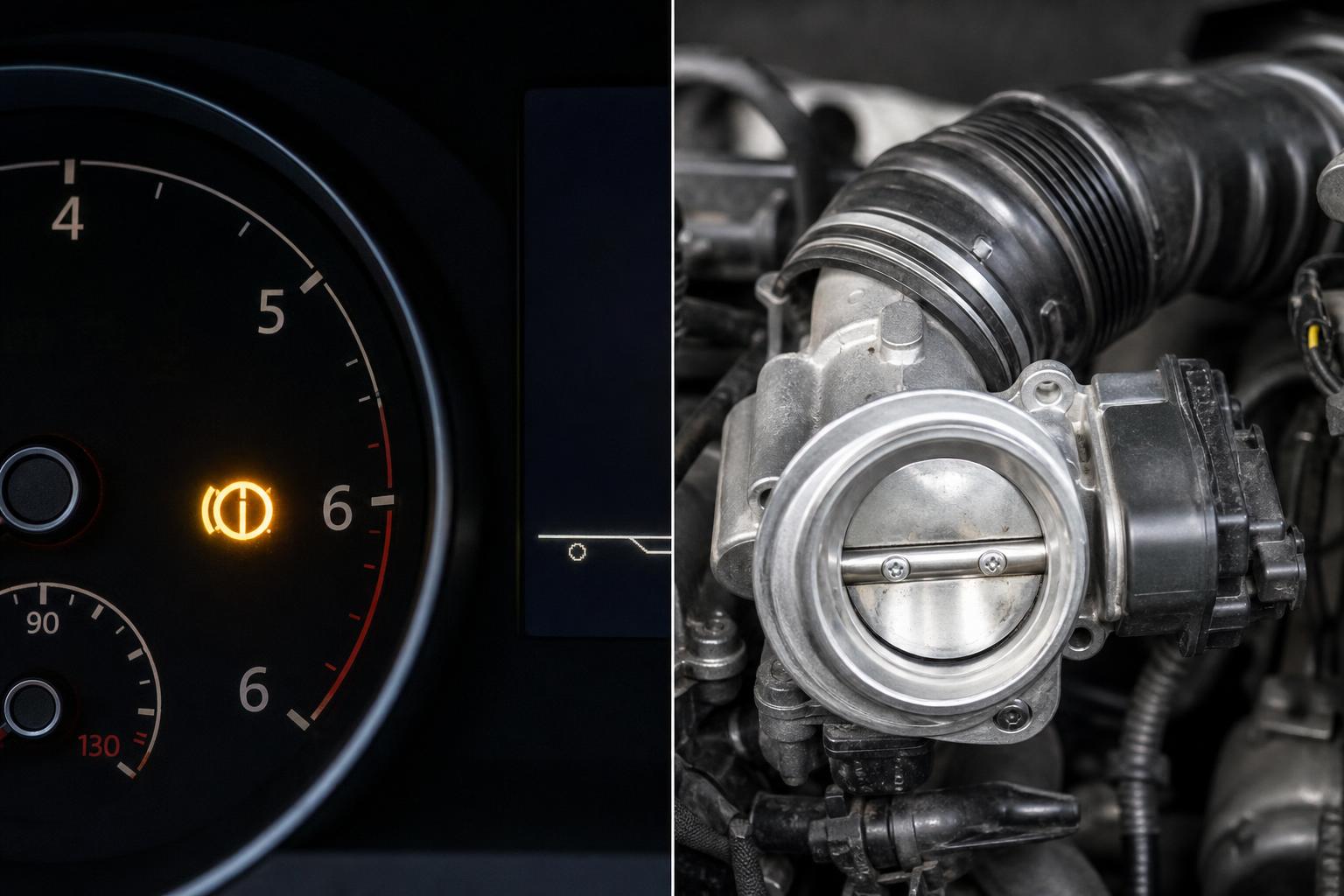 Elektronikus fojtószelep és szívócső közelképe egy autó motorterében tisztítás után