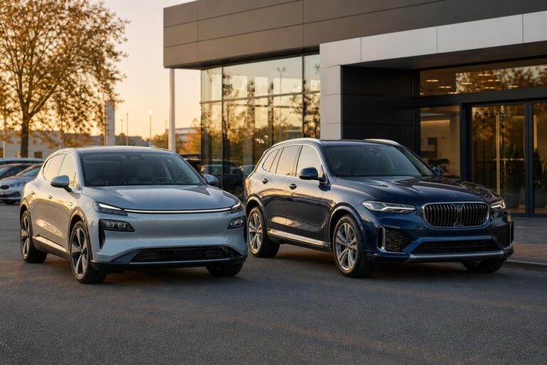 Mazda elektromos crossover és SUV egy modern márkakereskedés előtt