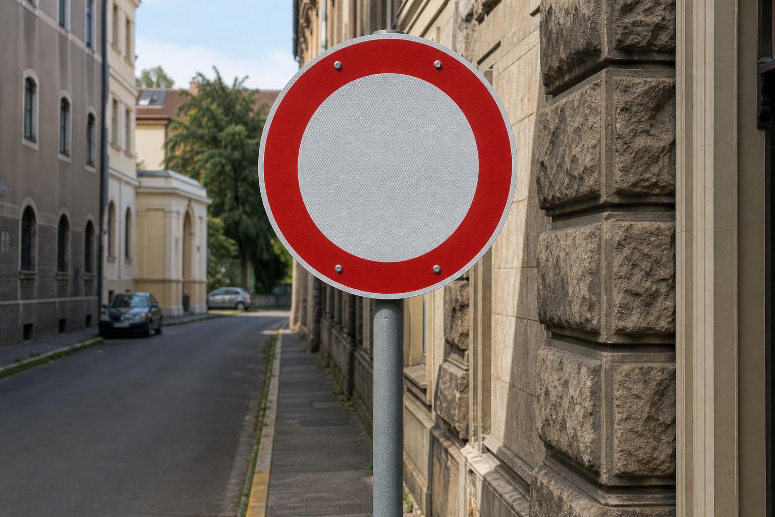 Mindkét irányból behajtani tilos jelzőtábla egy városi útszakasz bejáratánál