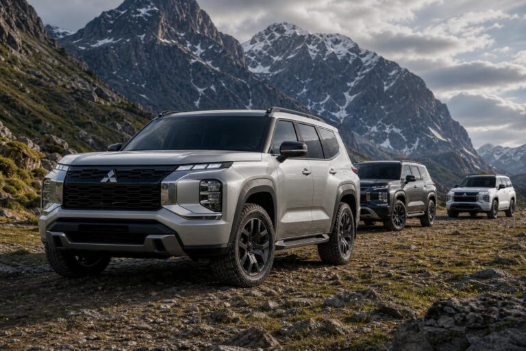 Nagy Pajero és két kisebb SUV-t megidéző autós illusztráció