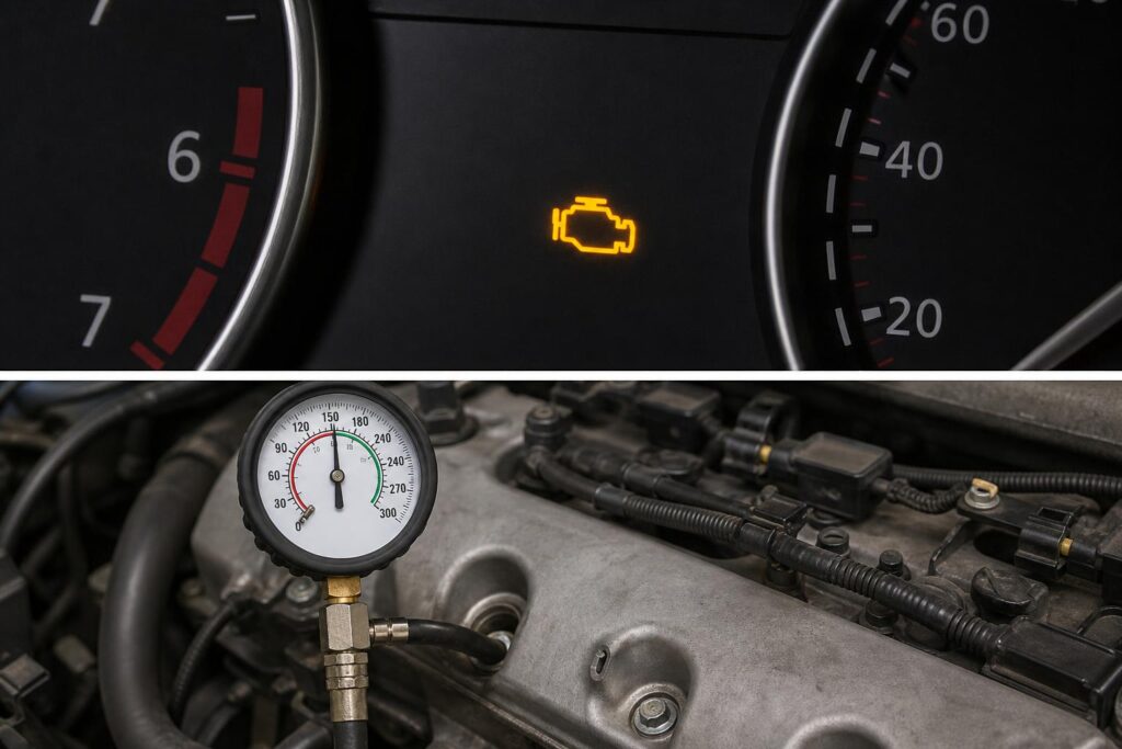 Kompressziómérő műszer egy autómotor hengerénél