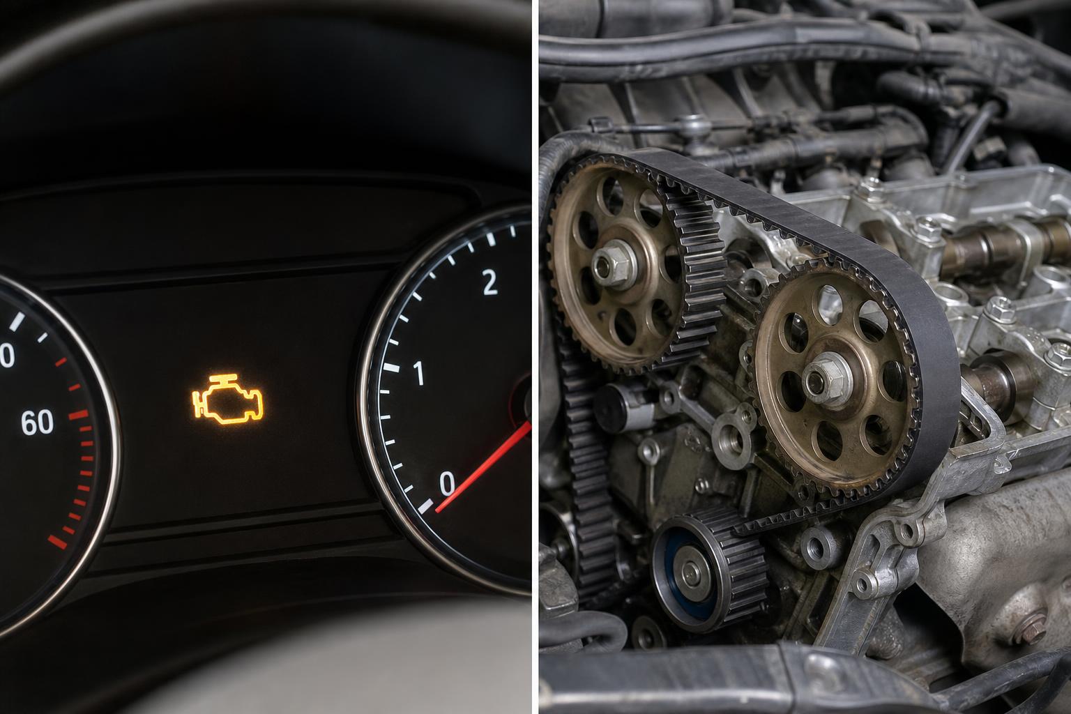 Vezérműszíj és a motor vezérlésének közeli, élethű képe egy autó motorterében
