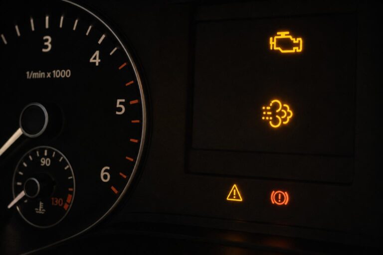 Autó műszerfala világító motorhiba- és emissziós rendszer visszajelzővel NOx szenzor hiba miatt
