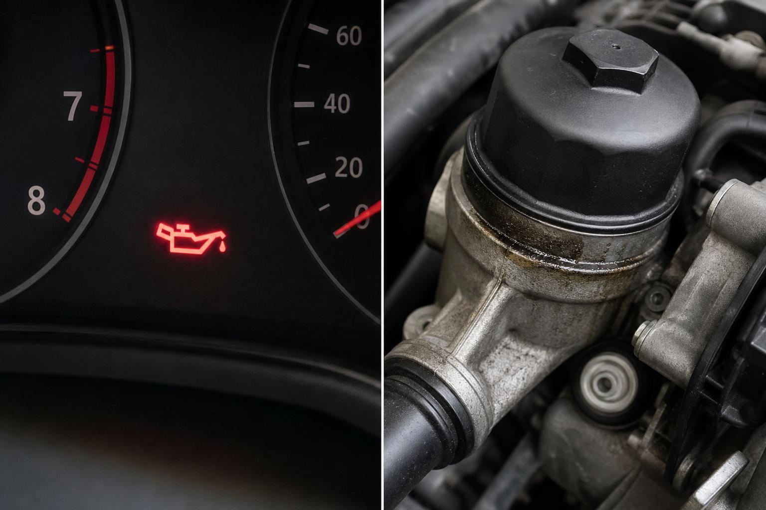 Olajszivárgás az autó motorjának olajszűrője és tömítése körül