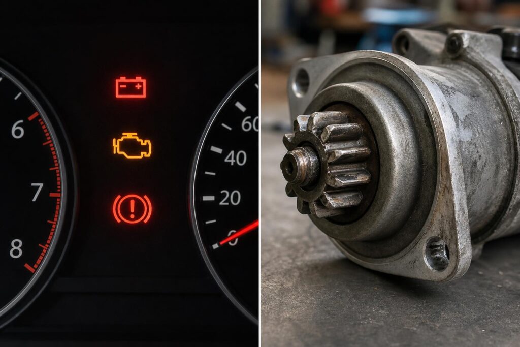 Közelkép egy kopott bendix fogaskerekéről és az önindító mechanikájáról