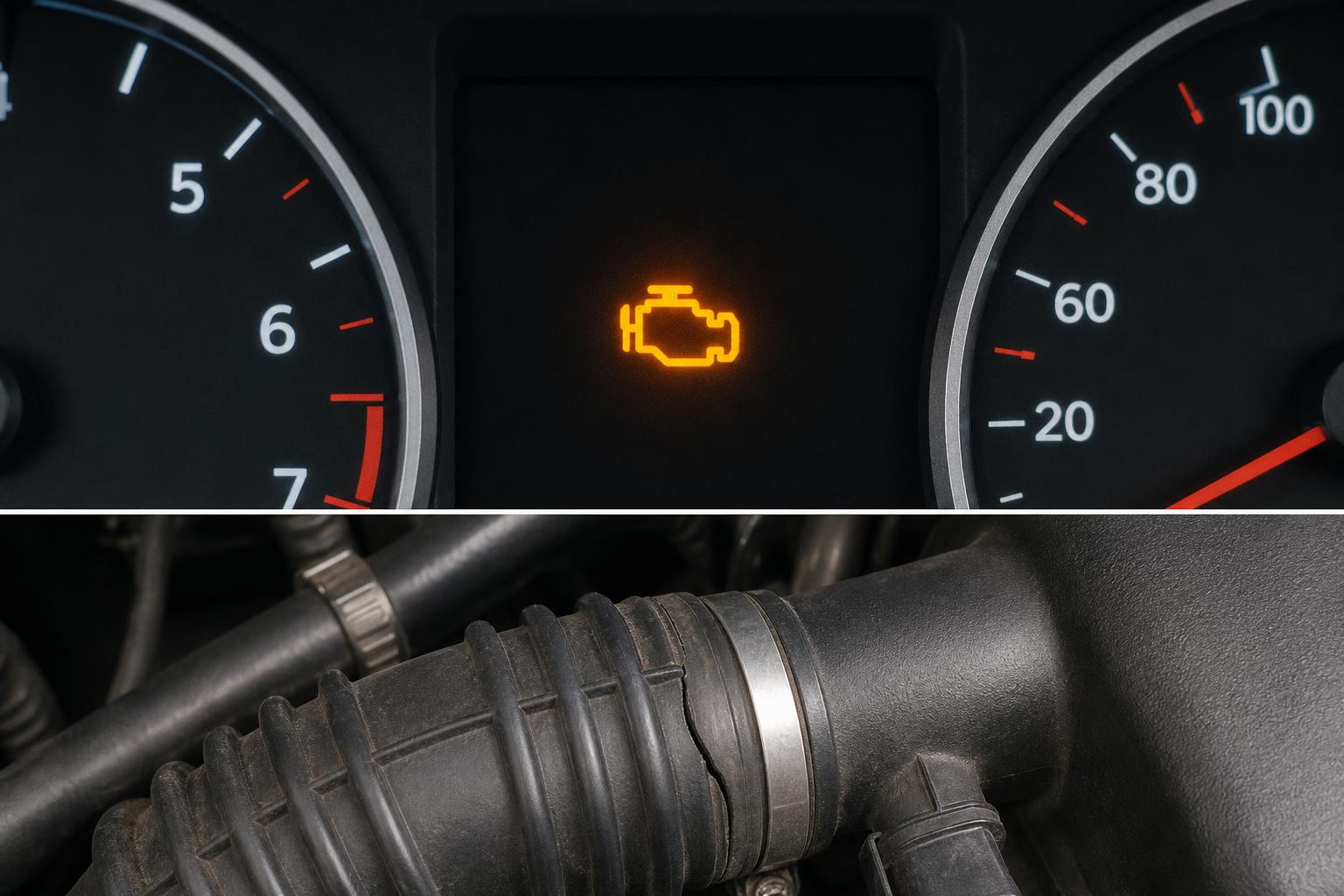 Repedt szívócső és szívórendszer közeli, élethű képe egy autó motorterében