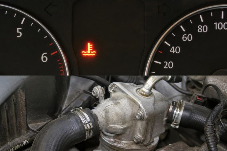 Autómotor termosztátháza és a hozzá kapcsolódó hűtőfolyadékcsövek közeli képe