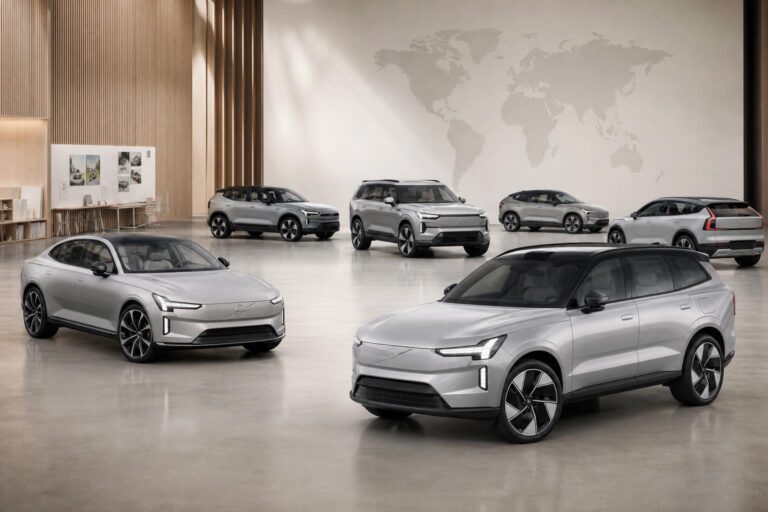 Modern Volvo modellpaletta egy letisztult bemutatótérben