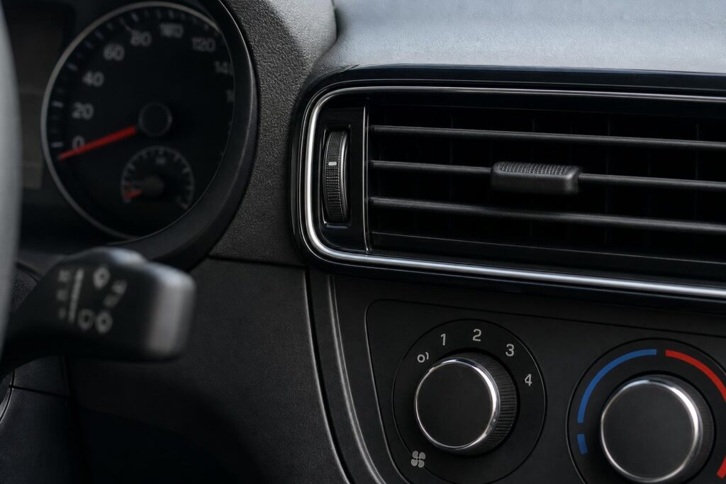 Autó utastéri szellőzője és ventilátorrendszerének részlete a nyikorgó ventilátormotor témájához