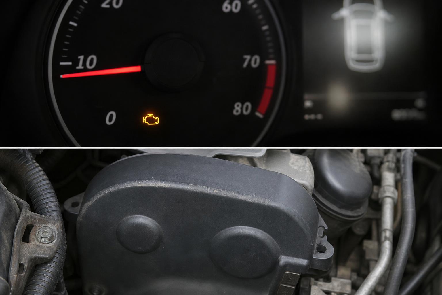Autómotor vezérműszíj-burkolata súrlódásra utaló kopásnyomokkal