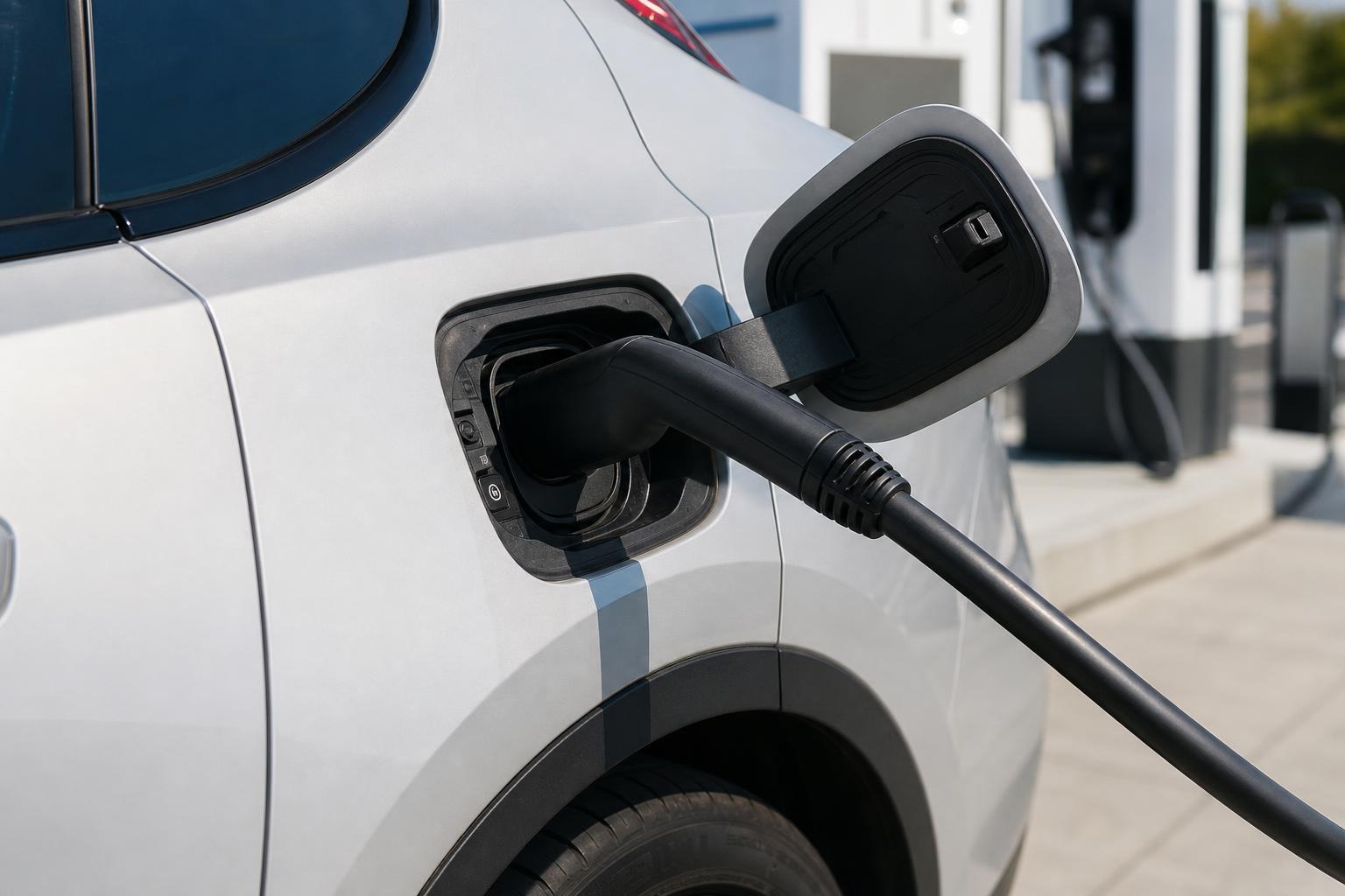 Elektromos autó töltőkábele a jármű töltőcsatlakozójában