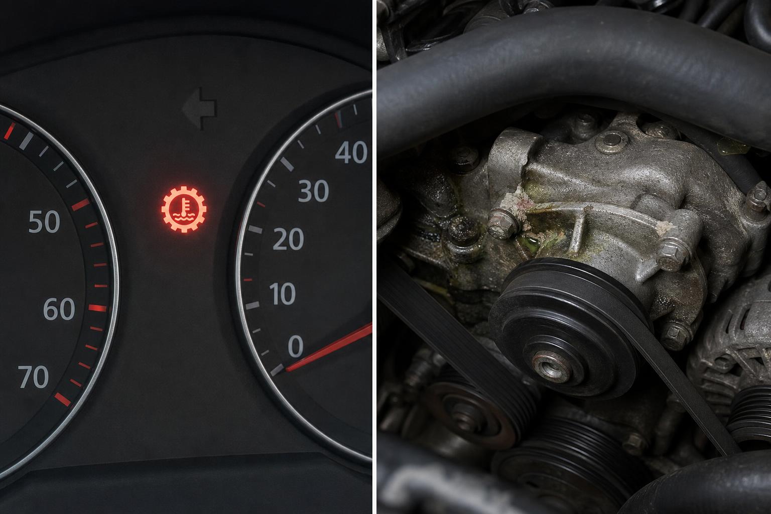 Autómotor vízpumpa környéke és a szíjhajtás enyhe hűtőfolyadéknyommal