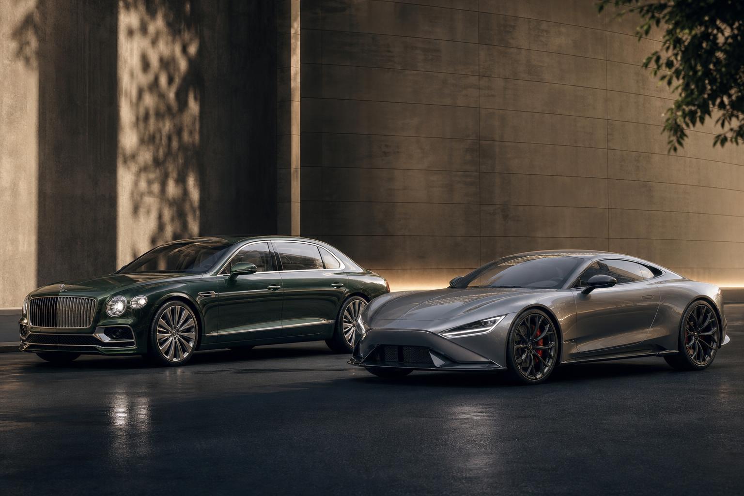 Exkluzív Jaguar és sportos Porsche jellegű autó prémium környezetben