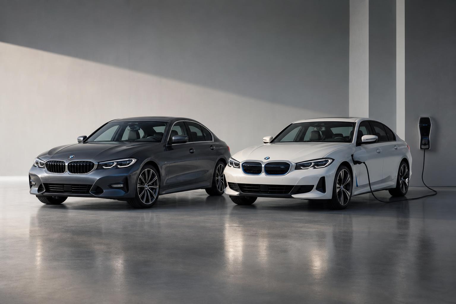 Hasonló külsejű BMW 3-as és elektromos i3 egymás mellett