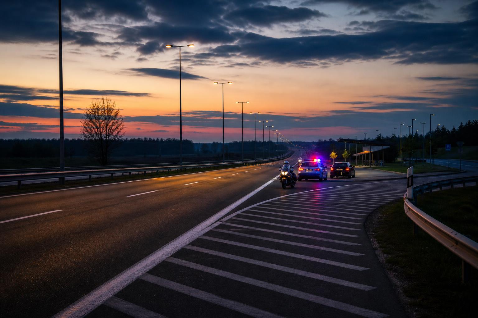 Rendőri intézkedés egy autóssal szemben egy gyorsforgalmi út mellett