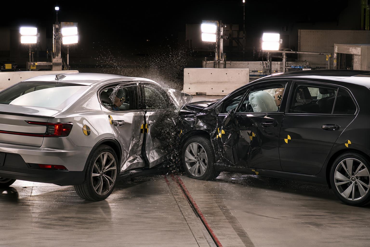 Két Mercedes CLA oldalirányú ütközése egy törésteszten