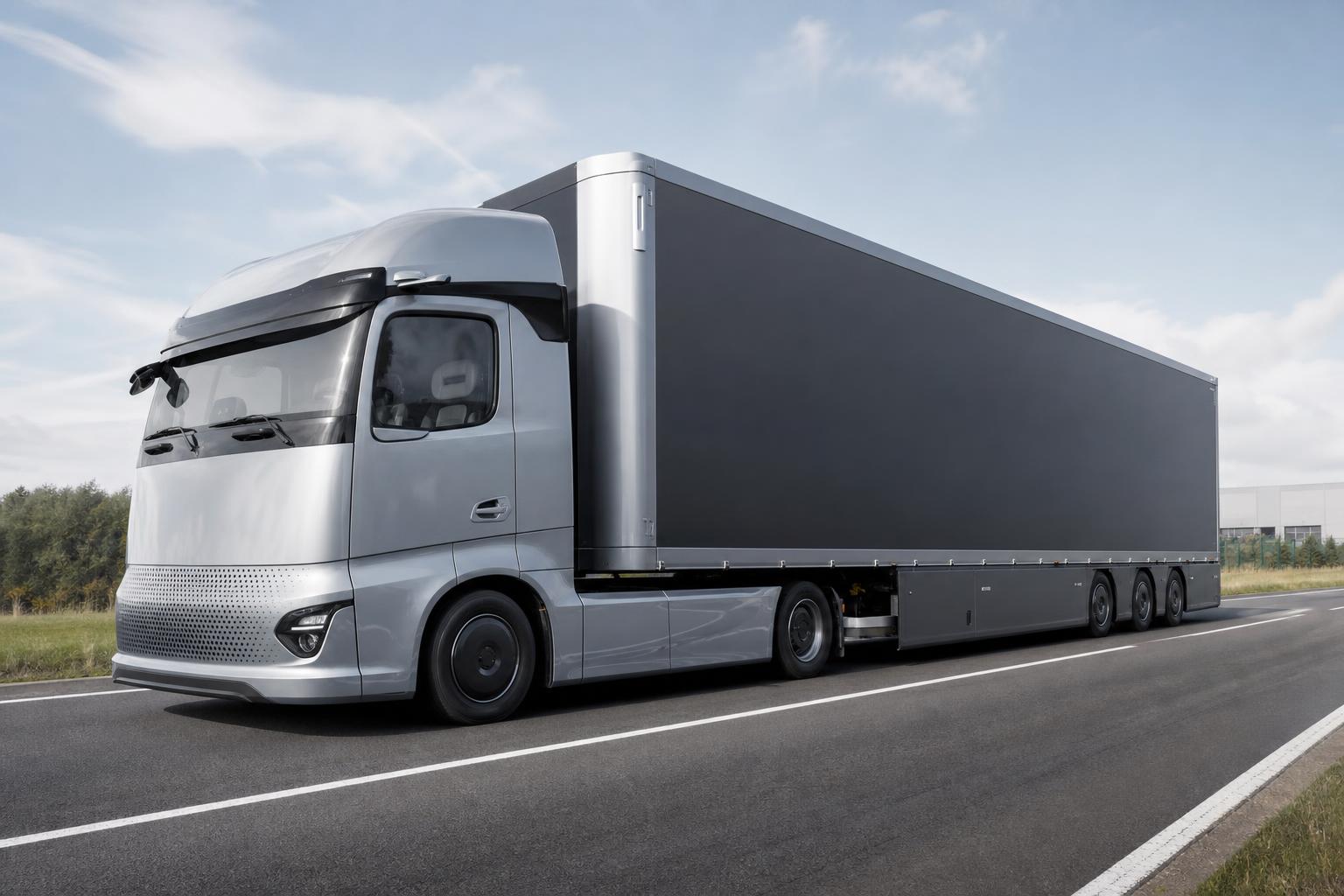 Mercedes eActros Lowliner elektromos nyerges vontató Mega-trailerrel