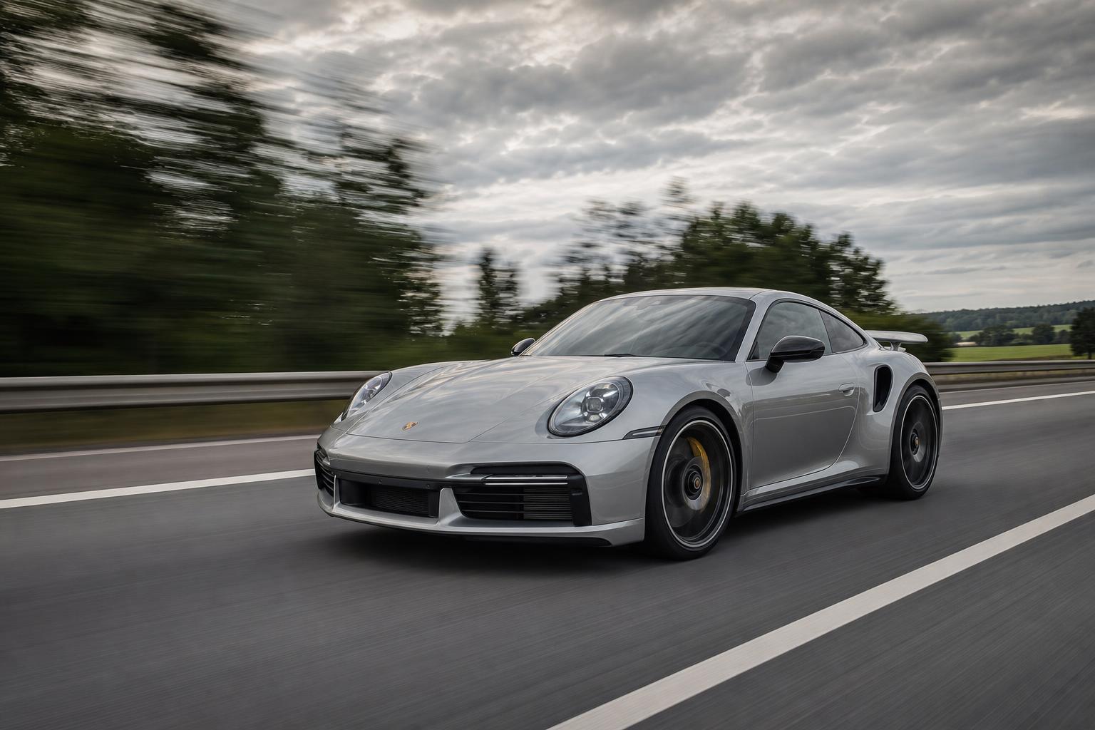 A hibrid Porsche 911 Turbo S nagy sebességnél egy német autópályán