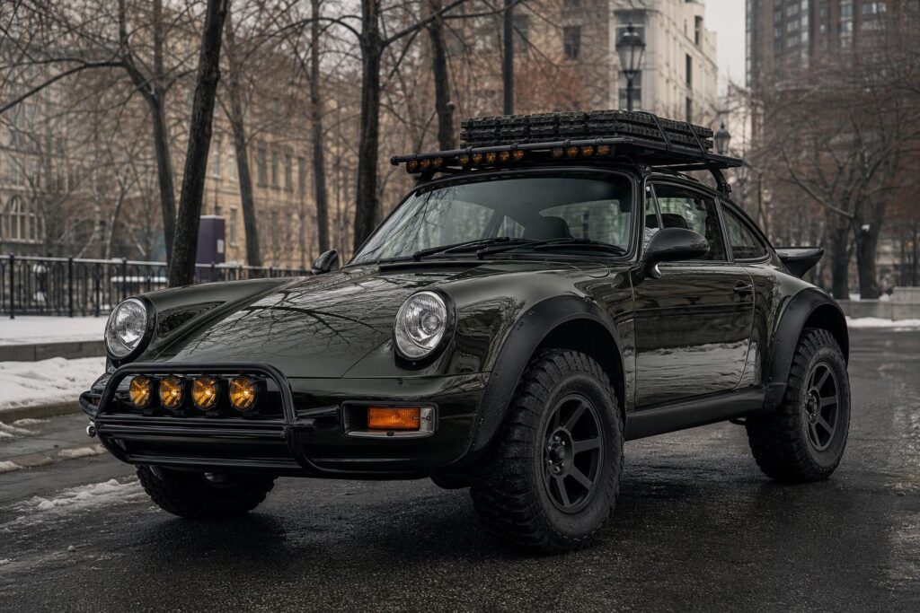 Megemelt Porsche 911 Carrera 4 Urban Safari városi környezetben