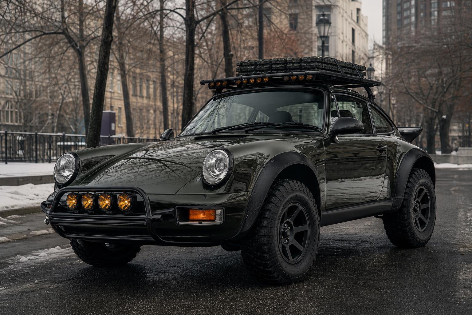 Megemelt Porsche 911 Carrera 4 Urban Safari városi környezetben